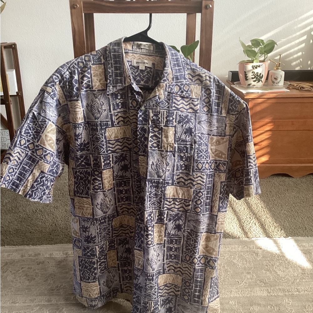 Pierre Cardin Navy and Beige Patterned Shirt
